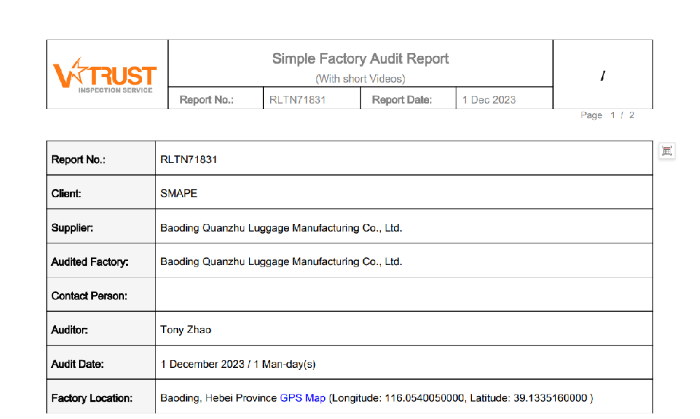 Factory inspection report
