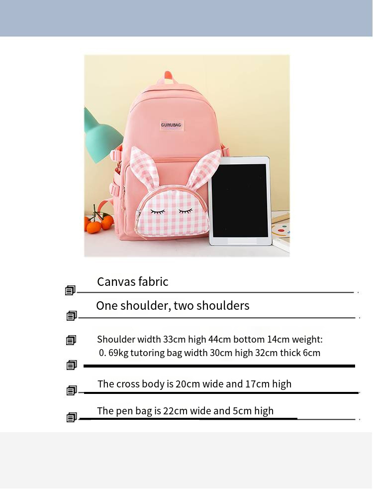 Factory Hot Sales Cute student backpack Big capacity 4 pieces set girls light lunch bag multi-functional travel backpack