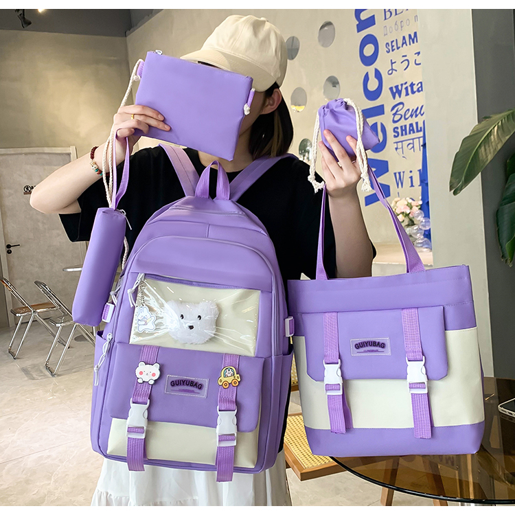 fashion new school backpack shoulder bag Large capacity light and comfortable 5-piece set  kids backpack and lunch box sets